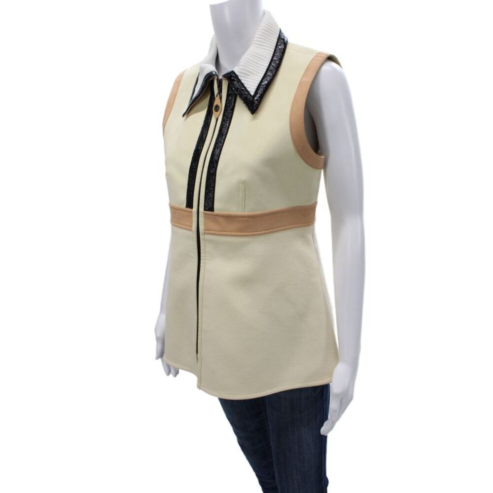 Louis Vuitton Women Sleeveless Wool Collared Blouse Ivory Zip Size 40 - Picture 3 of 11